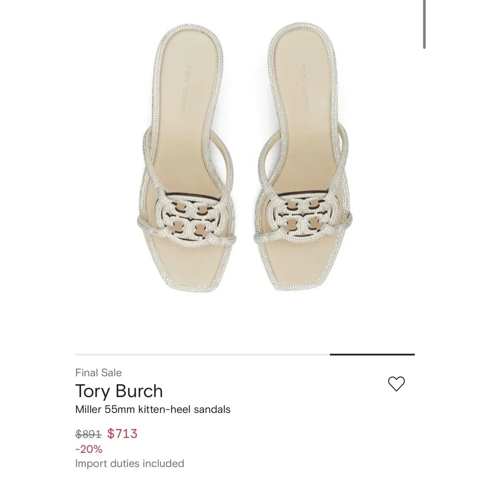 Tory Burch Miller‎ Crystal Sandals Women 7M Kitten Heel Logo Guest Rhinestone